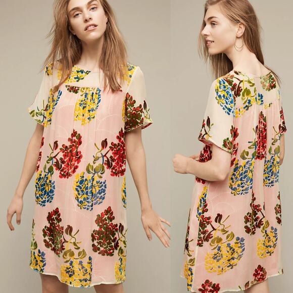Anthropologie Maeve Flower Market Velvet Swing Shift Mini Dress size XS - Picture 1 of 15